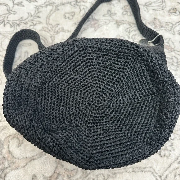 The Sak Black Crochet Bucket Shoulder Bag - Picture 3 of 9